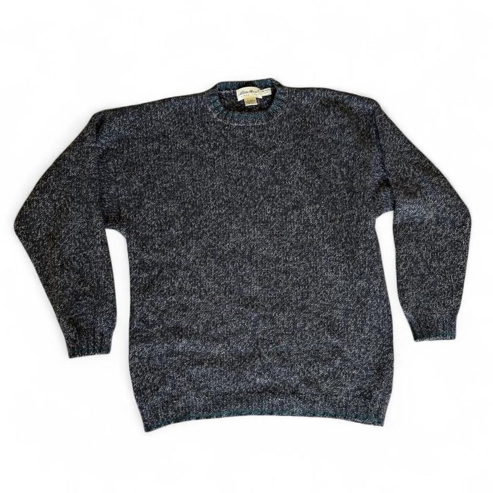 VINTAGE Eddie Bauer charcoal gray / black100% wool crewneck sweater L LARGE
